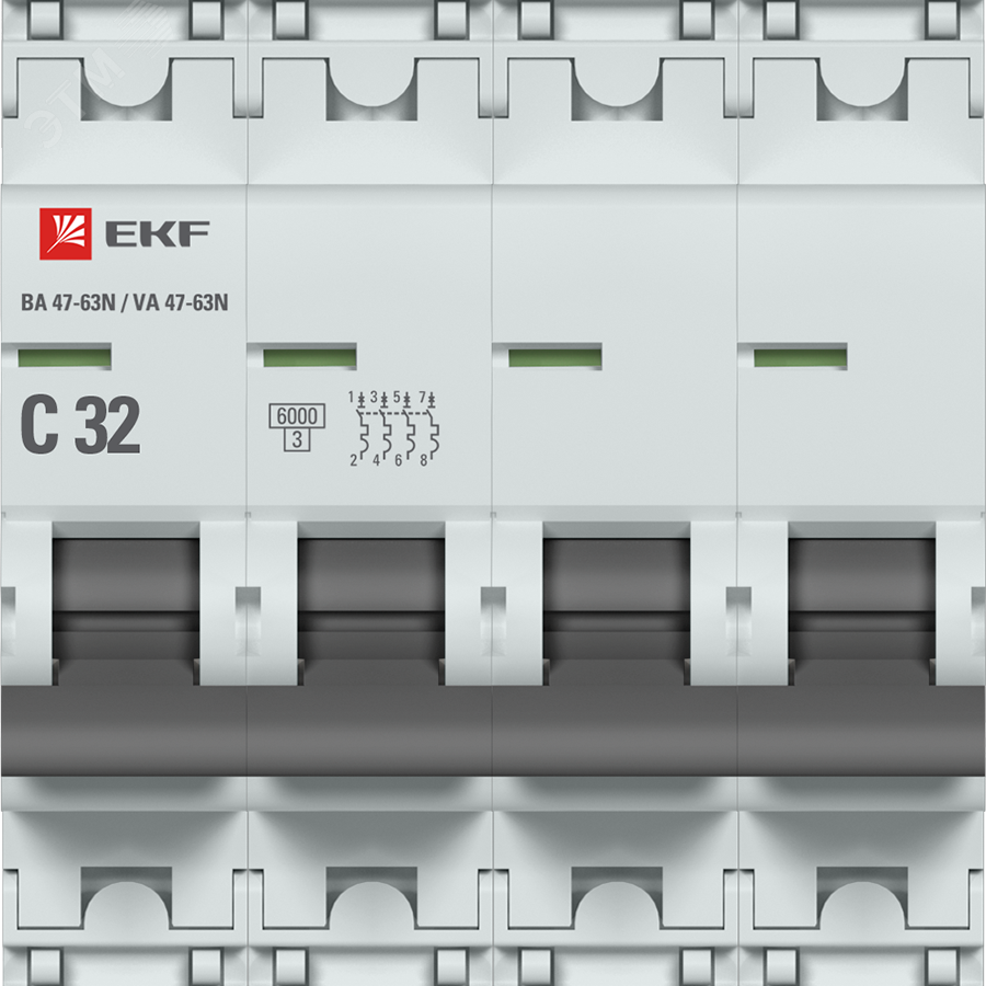 Автоматический выключатель 4P 32А (C) 6кА ВА 47-63N PROxima M636432C EKF - превью 2