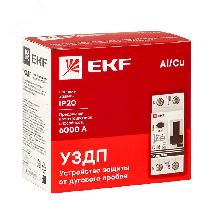 Устройство защиты от дугового пробоя (УЗДП) с автоматическим выключателем 1P+N 50А (C) 6кА PROxima afdd-2-50C-pro EKF - превью 4