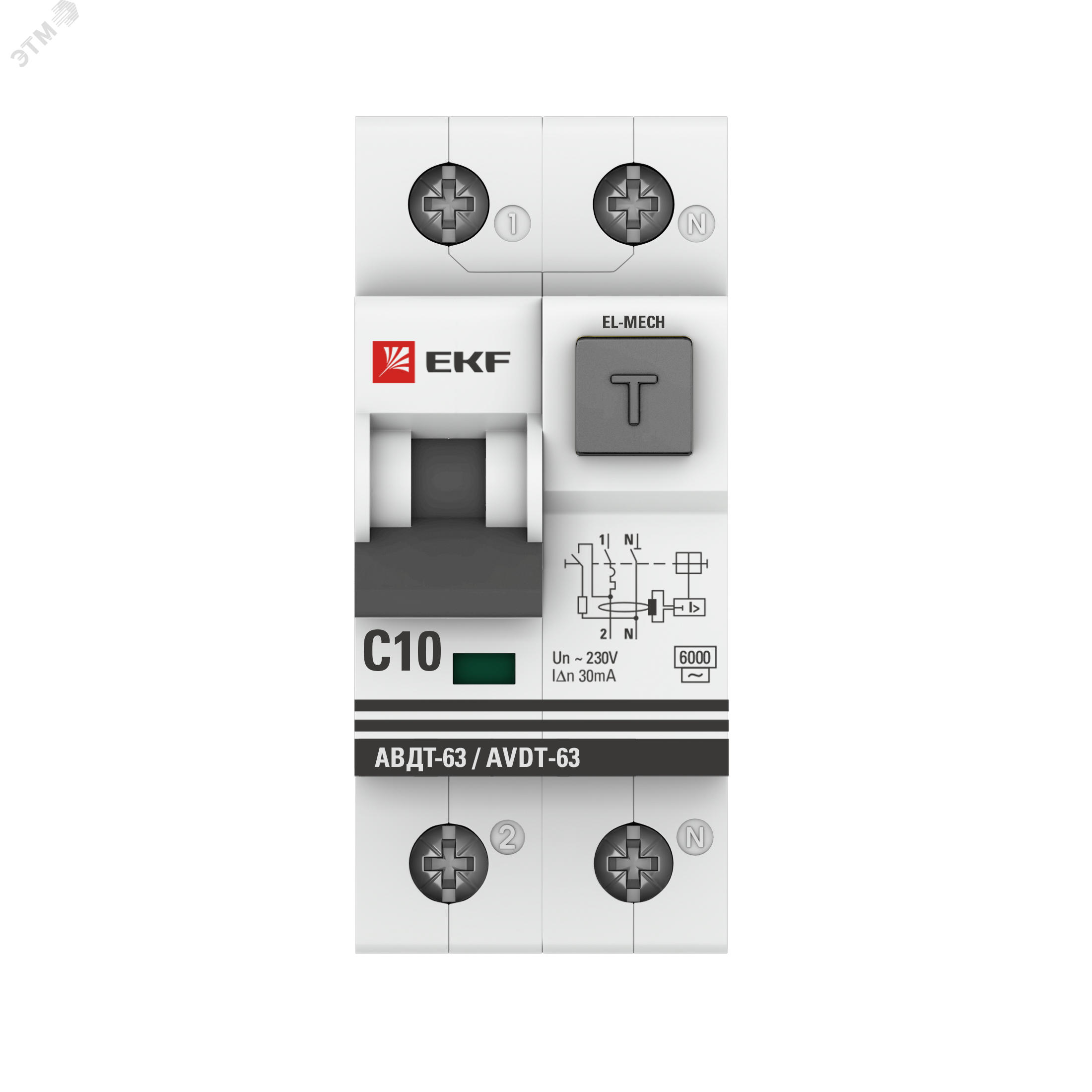 Дифференциальный автомат АВДТ-63 10А/ 30мА (характеристика C, эл-мех тип AС) 6кА PROxima DA63-10-30-AC EKF - превью 3