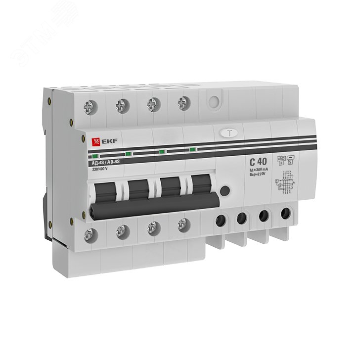 Дифференциальный автомат АД-4 S 40А/300мА (хар. C, AC, электронный, защита 270В) 4,5кА PROxima DA4-40-300S-pro EKF - превью 2
