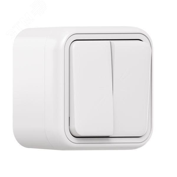 Изображение товара Выключатель, двухклавишный, проходной, ОП, автоматические клеммы белый, Бронто EKF (шт)