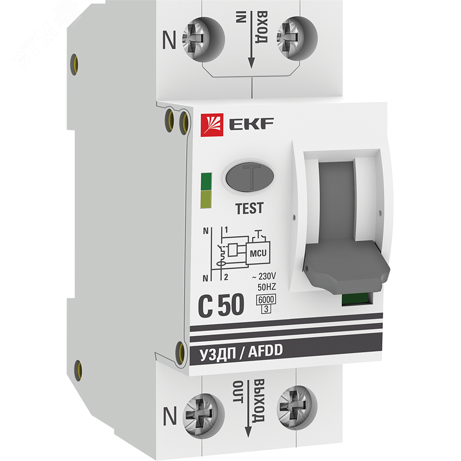 Устройство защиты от дугового пробоя (УЗДП) с автоматическим выключателем 1P+N 50А (C) 6кА PROxima afdd-2-50C-pro EKF - превью