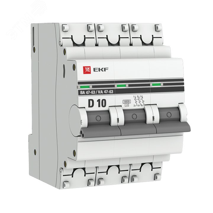 Автоматический выключатель ВА 47-63 6кА 3P 10А (D) PROxima mcb4763-6-3-10D-pro EKF - превью