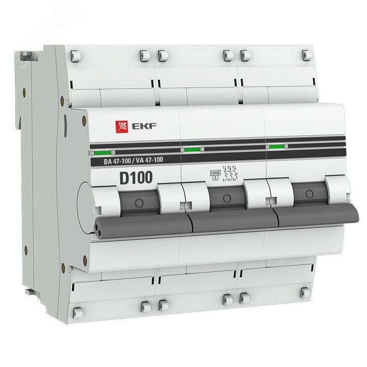 Выключатель автоматический трехполюсный 100А D ВА47-100 10кА PROxima mcb47100-3-100D-pro EKF - превью