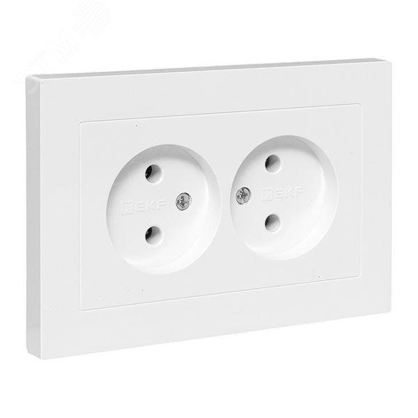 Изображение товара Эпика Механизм розетки двойной 16А без заземления без шторок с рамкой белый EKF (шт)