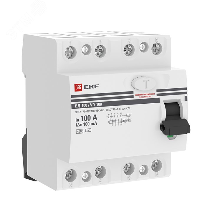 Выключатель дифференциального тока (УЗО) ВД-100 4P 100А/100мА (электромеханическое) PROxima elcb-4-100-100-em-pro EKF - превью 2
