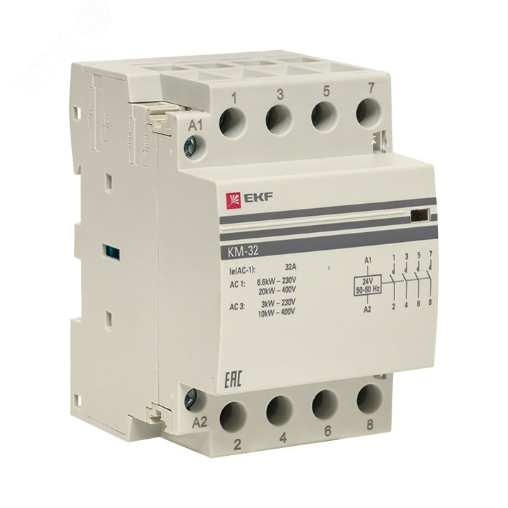 Изображение товара Контактор модульный КМ 32А 4NО 3 модуля 24В АС PROxima