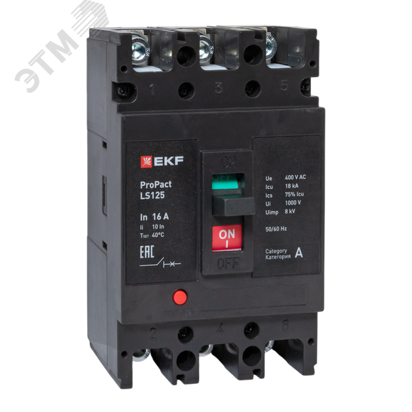 Изображение товара Автоматический выключатель LS125 18кА 3P 16А ProPact EKF для электроточек до 400В
