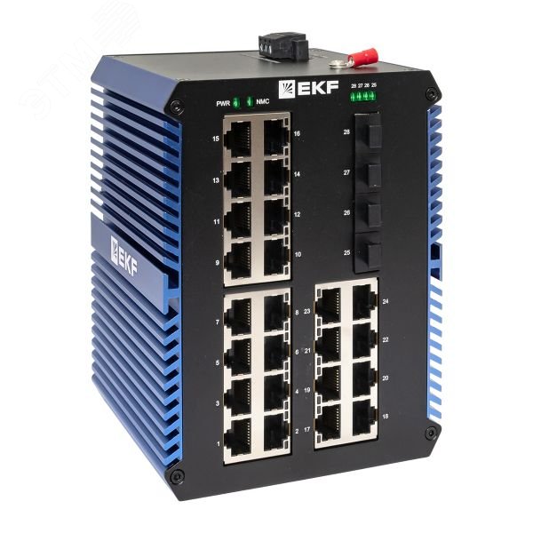 Изображение товара Промышленный неуправляемый коммутатор Ethernet 24 порта RJ45 SFP PoE DIN-монтаж EKF Изображение товара Промышленный неуправляемый коммутатор Ethernet 24 порта RJ45 SFP PoE DIN-монтаж EKF