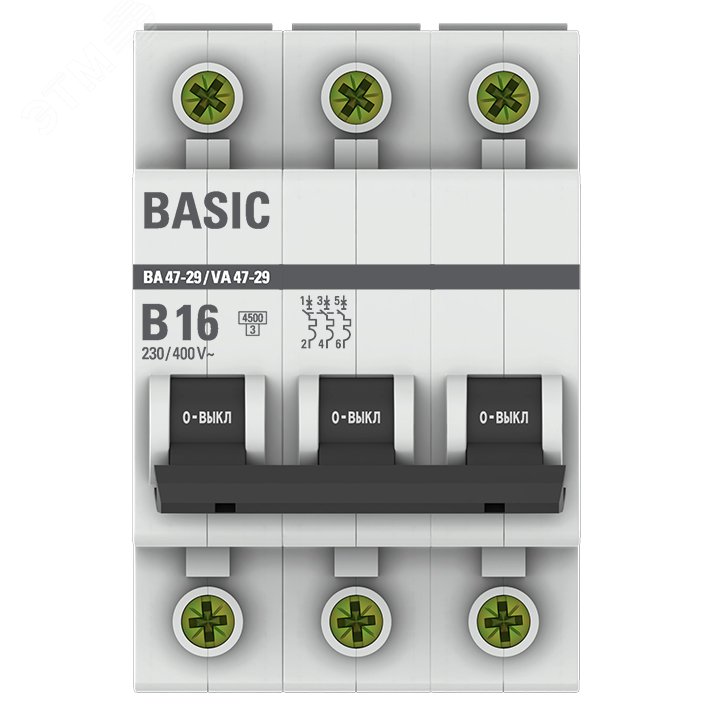 Автоматический выключатель 3P 16А (B) 4,5кА ВА 47-29 Basic mcb4729-3-16-B EKF - превью 2