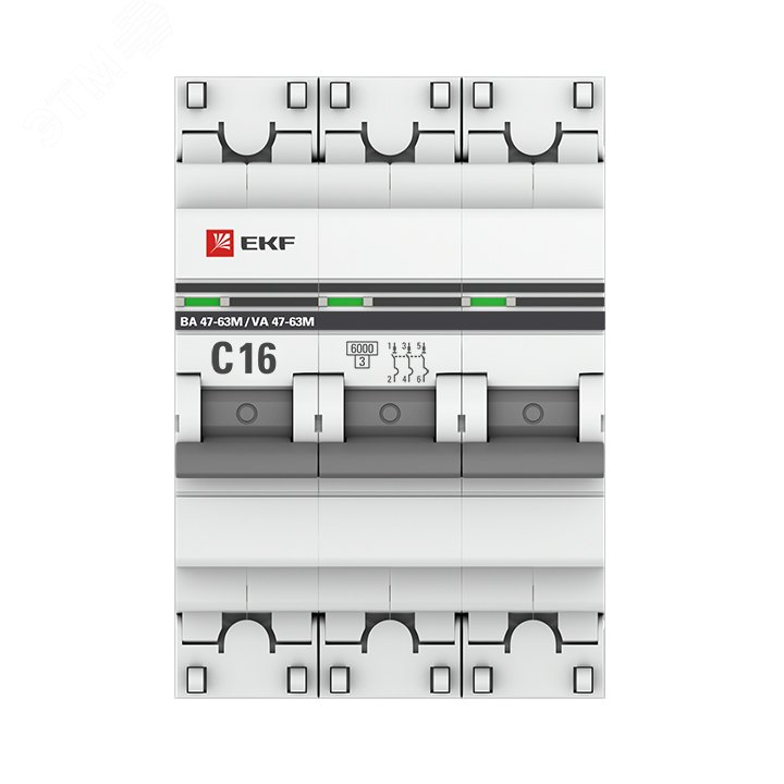 Автоматический выключатель 3P 16А (C) 6кА ВА 47-63M c электромагнитным расцепителем PROxima mcb4763m-6-3-16C-pro EKF - превью 3