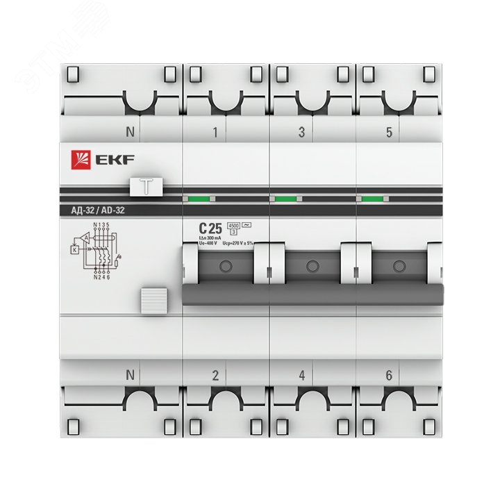 Выключатель автоматический дифференциальный АД-32 4п 25А 300мА С PROxima DA32-25-300-4P-pro EKF - превью 3