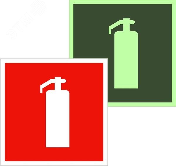 Изображение товара Знак F 04 ''Огнетушитель'' 200х200 мм, пластик с покрытием фотолюминесцентным ГОСТ Р 12.4.026-2001 (шт)