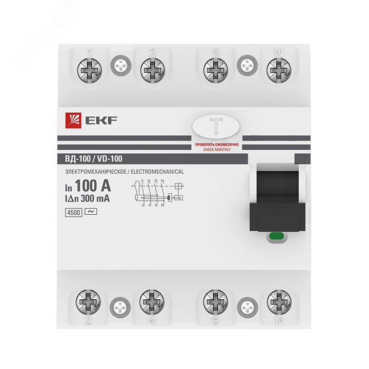 Выключатель дифференциального тока (УЗО) ВД-100 4P 100А/300мА (электромеханическое) PROxima elcb-4-100-300-em-pro EKF - превью 3