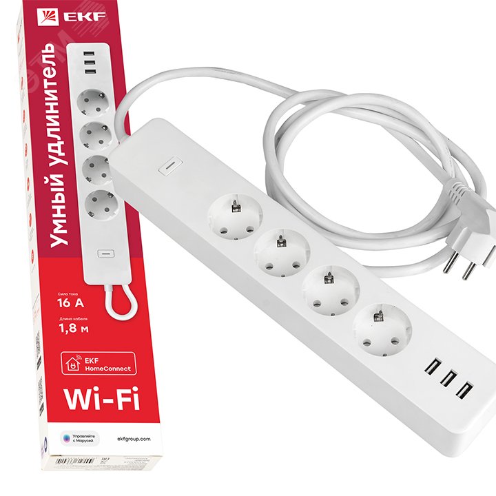 Умный удлинитель Connect Wi-Fi c USB RCE-1-WF EKF - превью 2