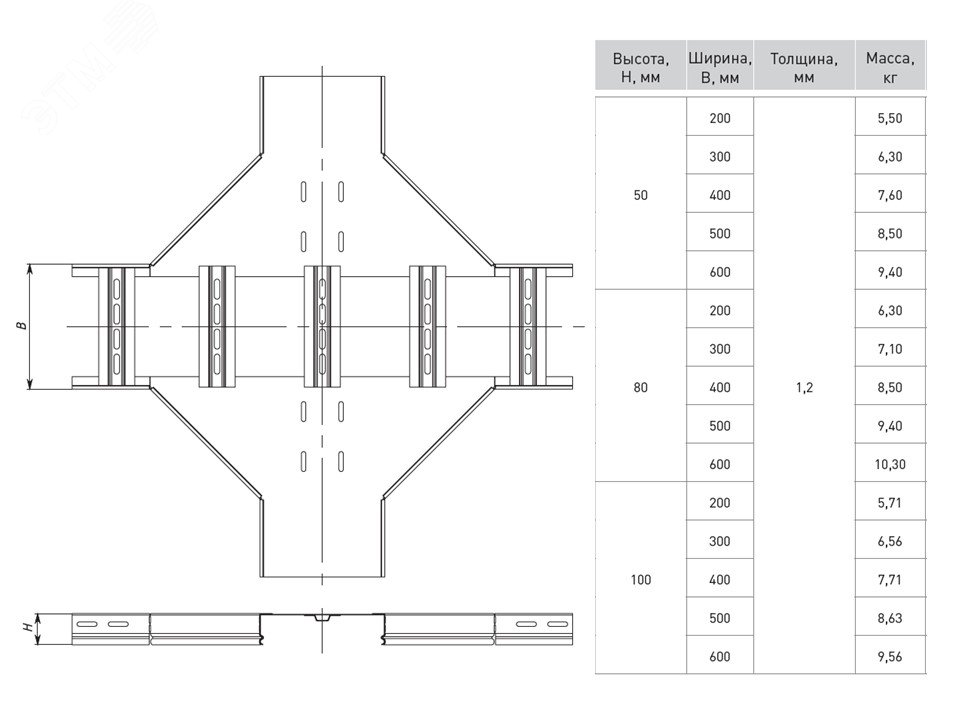 Ответвитель крестообразный лестничный 100х400мм HDZ xlt100400-HDZ EKF - превью 3