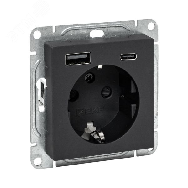 Изображение товара Механизм розетки с USB-A+С 2шт 16А заземление шторки черный EKF Коллекция Эпика Изображение товара Механизм розетки с USB-A+С 2шт 16А заземление шторки черный EKF Коллекция Эпика