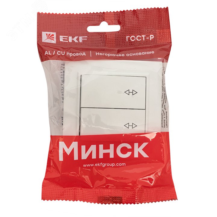 Выключатель Минск двухклавишный СП проходной 10А  белый ERV10-027-10 EKF - превью 2