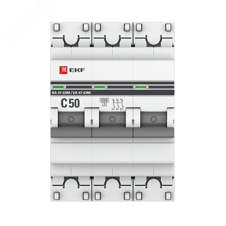 Автоматический выключатель 3P 50А (C) 6кА ВА 47-63M c электромагнитным расцепителем PROxima mcb4763m-6-3-50C-pro EKF - превью 3