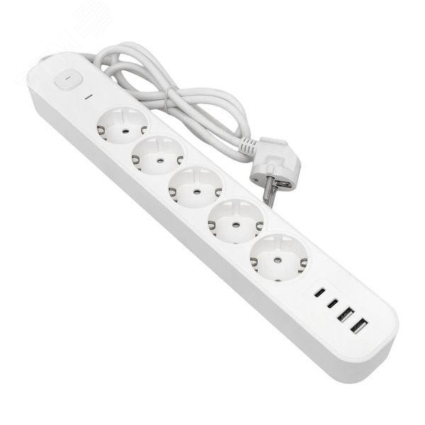 Изображение товара Удлинитель бытовой LUX EKF с USB и Type-C 3 метра 5 гнезд