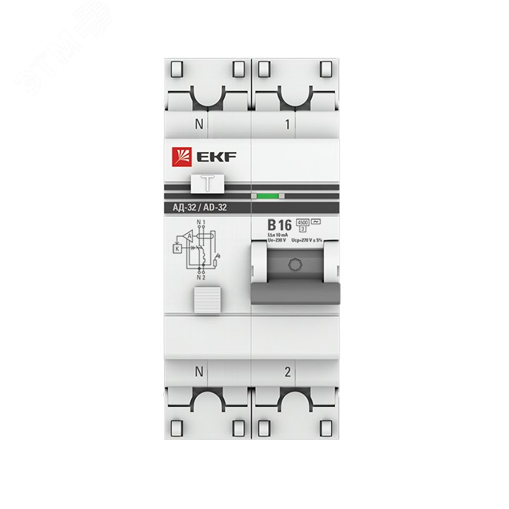 Дифференциальный автомат АД-32 1P+N 16А/10мА (хар. B, AC, электронный, защита 270В) 4,5кА PROxima DA32-16-B-10-pro EKF - превью 3