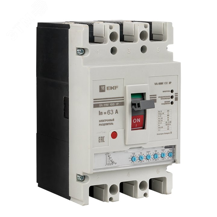 Изображение товара Выключатель автоматический ВА-99М 63А 3P с электронным расцепителем EKF