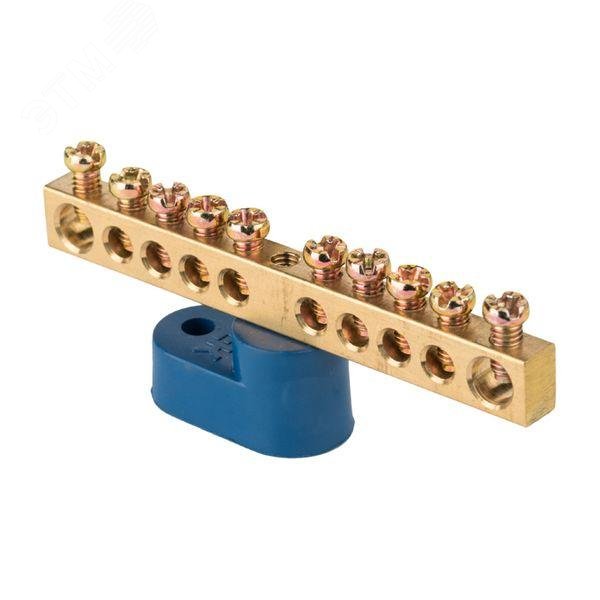 Изображение товара Шина нулевая латунная PROxima (6х9мм) 10 отверстий синий изолятор EKF