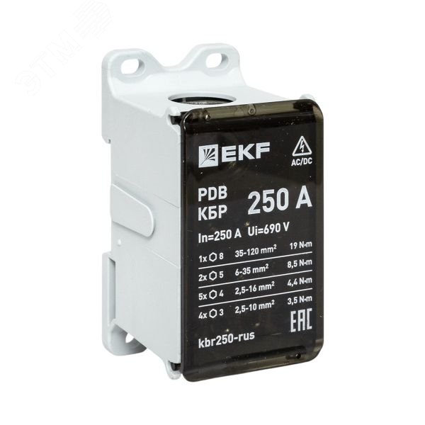 Изображение товара Клеммный блок распределительный КБР EKF 250A для электрощитков