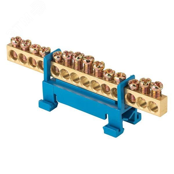 Изображение товара Шина нулевая EKF PROxima 6x9мм 14 отверстий синие изоляторы на DIN-рейку