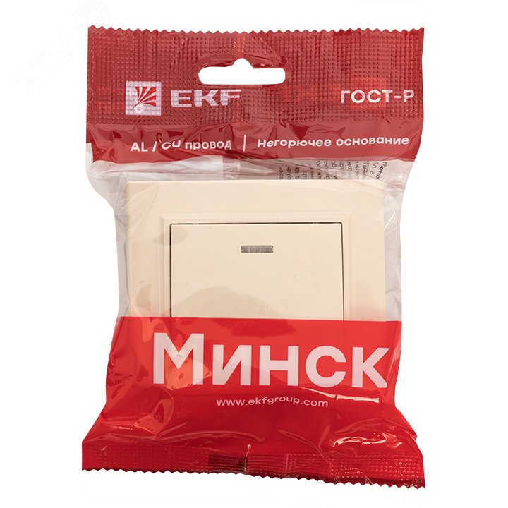 Выключатель одноклавишный СП Минск с индикатором 10А бежевый ERV10-121-20 EKF - превью 2