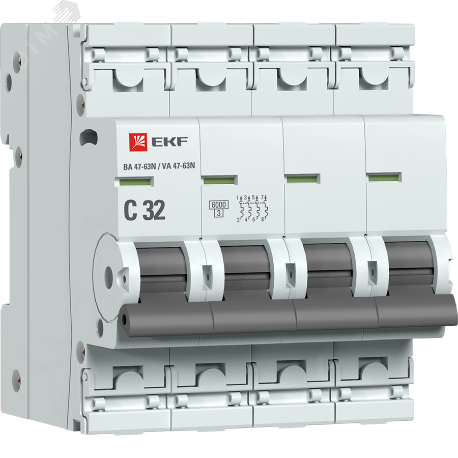 Автоматический выключатель 4P 32А (C) 6кА ВА 47-63N PROxima M636432C EKF - превью