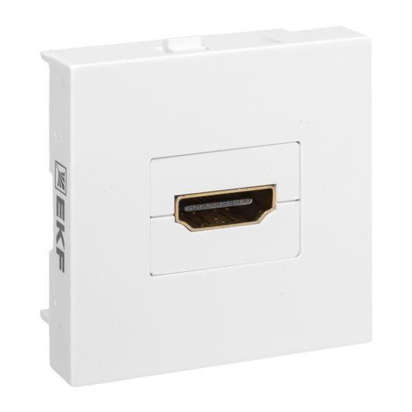 Розетка HDMI 45x45, 2 модуля, 1 гнездо, без индикатора, белая EKF
