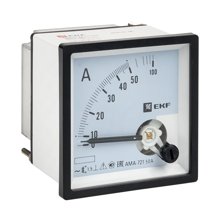 Амперметр аналоговый на панель 72х72 квадратный вырез 50А прямое подключение PROxima AM-A721
