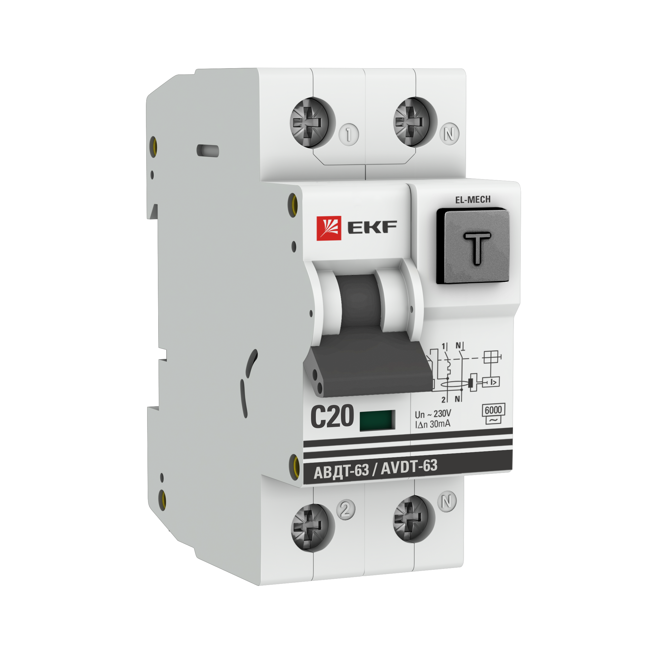 Автомат дифференциальный Автоматический выключатель дифференциального тока АВДТ-63 20А/ 30мА (характеристика C, эл-мех тип AC) 6кА PROxima