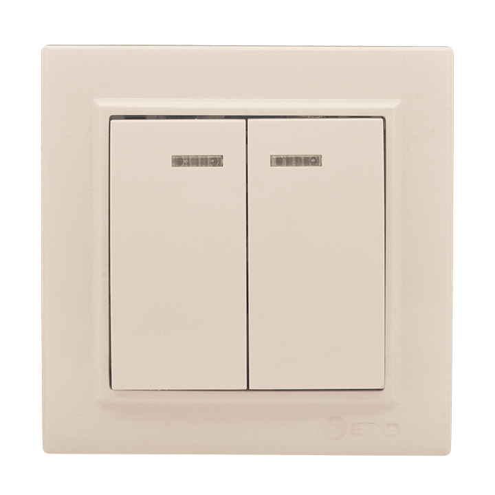 Выключатель двухклавишный СП Минск с индикатором 10А бежевый