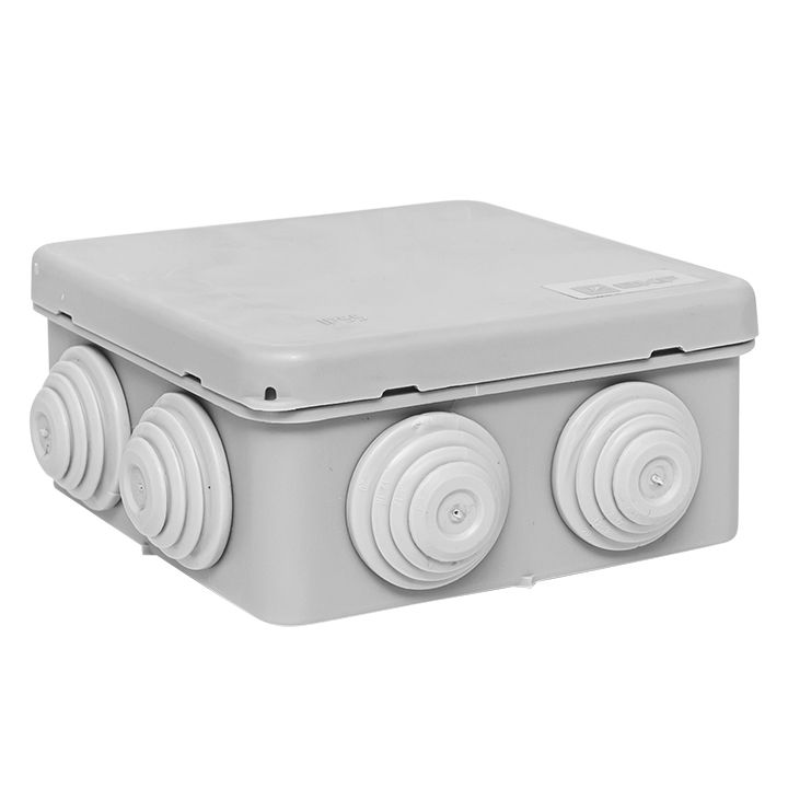 Коробка распределительная КМР-030-031 с крышкой (85х85х40) для прямого монтажа 8 мембр. вводов серая IP55 EKF