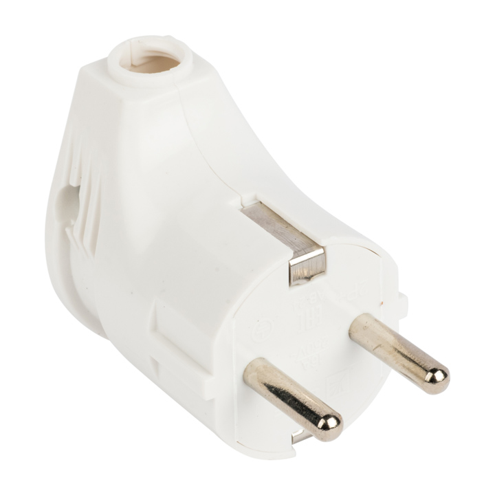 Вилка угловая с заземлением белая 16 А 250 В