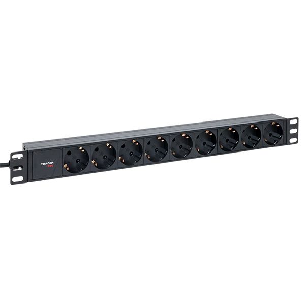Блок розеток PDU TERACOM PRO 19' 1U 10А/250В 9 роз. Schuko шнур 2 м 3x1.5 мм2 вилка C14 корпус алюминий черный