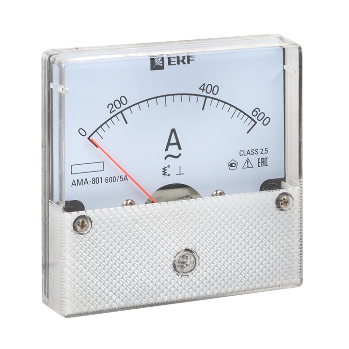Амперметр аналоговый на панель 80х80 круглый вырез 600А трансформаторное подключение AM-A801