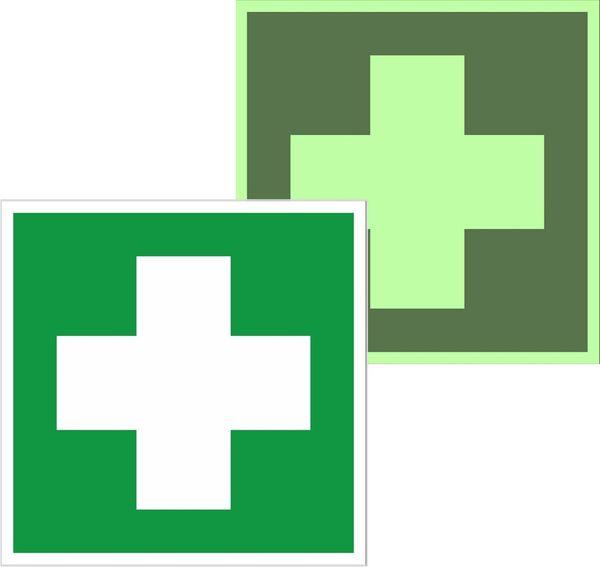 Знак медицинского и санитарного назначения EC 01 ''Аптечка первой медицинской помощи'' 200х200 мм, пленка самоклеящаяся с покрытием фотолюминесцентным ГОСТ Р 12.4.026-2001