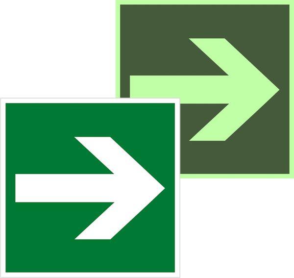 Знак эвакуационный E 02-01 ''Направляющая стрелка'' 200х200 мм, пластик с покрытием фотолюминесцентным ГОСТ Р 12.4.026-2001