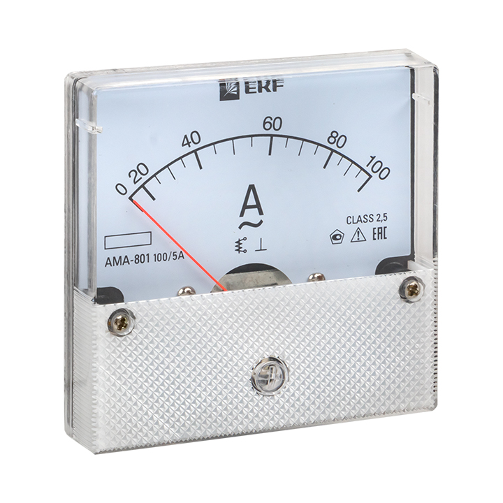 Амперметр аналоговый на панель 80х80 круглый вырез 100А трансформаторное подключение AM-A801
