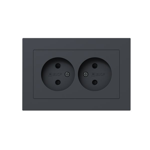 Механизм розетки двойной  16А  без заземления  со шторками  с рамкой  графит Эпика EKF
