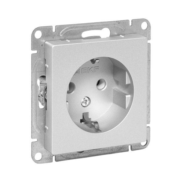 Эпика Механизм розетки 16А с заземлением без шторок алюминий EKF