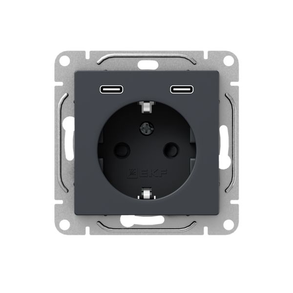 Механизм розетки с USB-C - 2шт  16А  с заземлением  со шторками  графит Эпика EKF