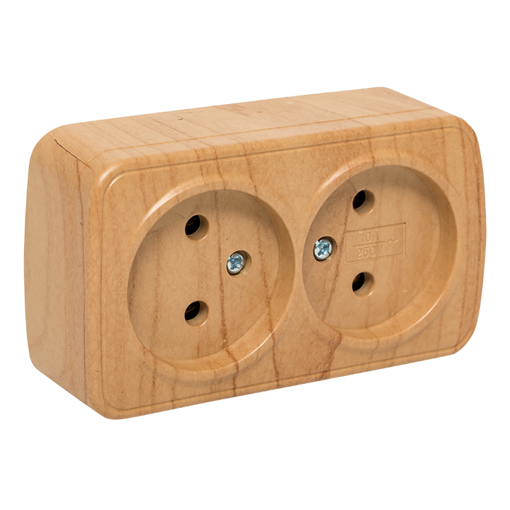 Розетка 2-местная ОП Минск 10А без заземления светлое дерево