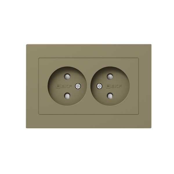 Механизм розетки двойной  16А  без заземления  со шторками  с рамкой  шампань Эпика EKF