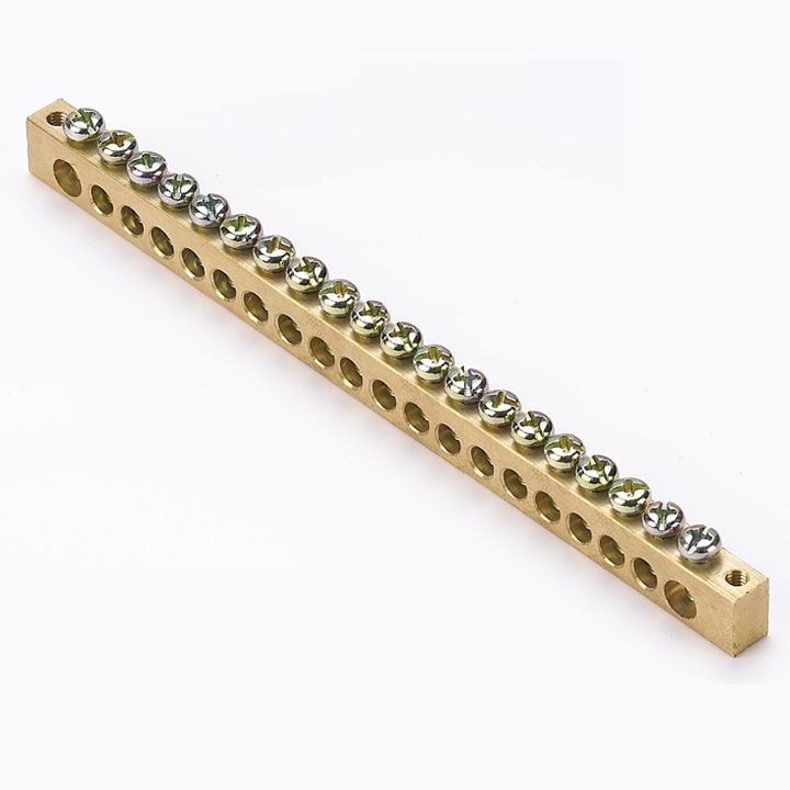 Шина 0 8х12 мм 125 Ампер (20 отверстий/крепеж по краям) латунь PROxima