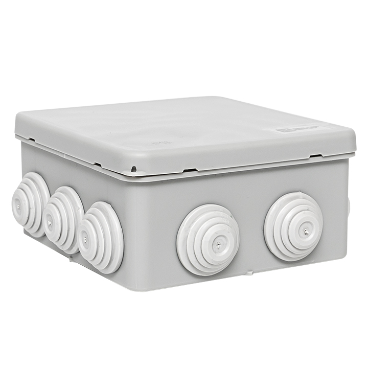 Коробка распределительная КМР-030-014 с крышкой (100х100х50) для прямого монтажа, 10 мембр. вводов серая IP55 EKF