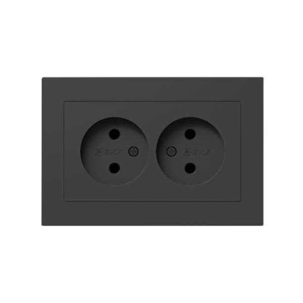 Эпика Механизм розетки двойной 16А без заземления без шторок с рамкой черный EKF